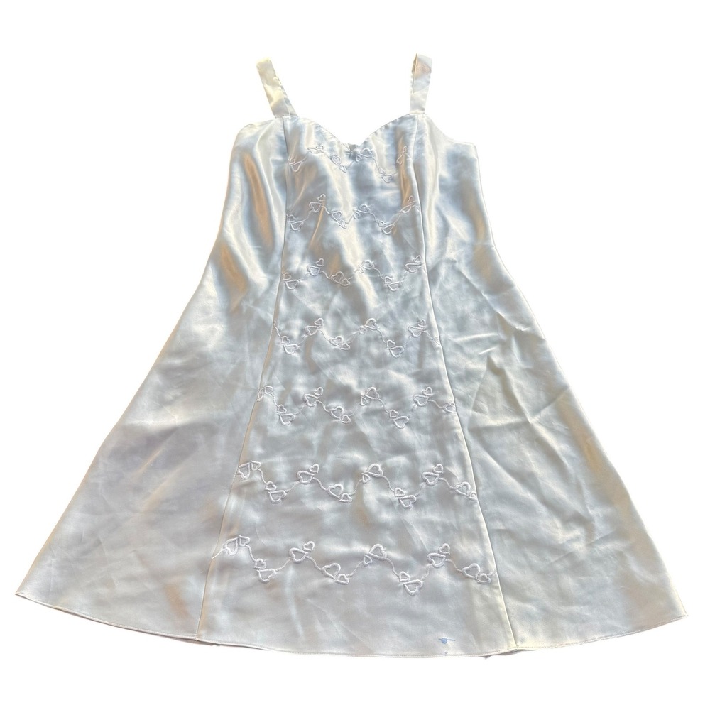 Vintage Erika Taylor Intimates Ivory Satin Heart Embroidered Nightgown Chemise S